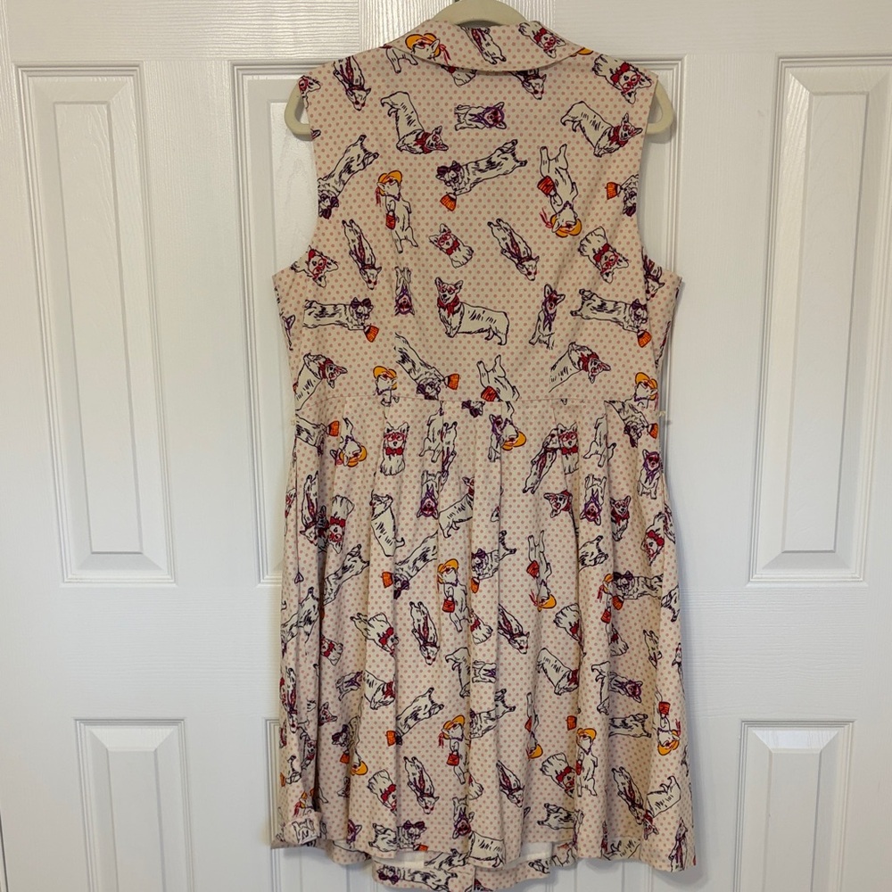 Whimsical Mod Cloth Polka Dot Corgi Dog Belted Dress Red Purple XL - Picture 5 of 9